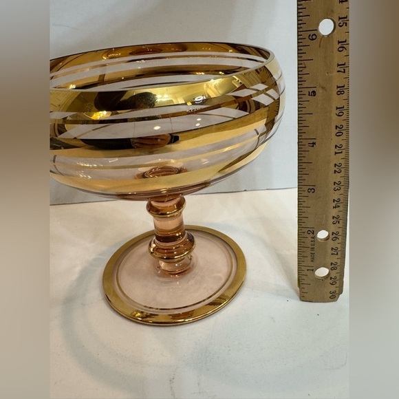 Vintage Roumania Glass with Gold Trim Blown Glass Compote or Vase Circa 1970's - Picture 4 of 8